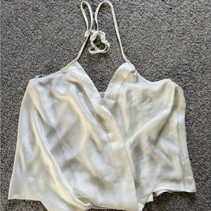 Ramy Brook White Satin Wrap Blouse